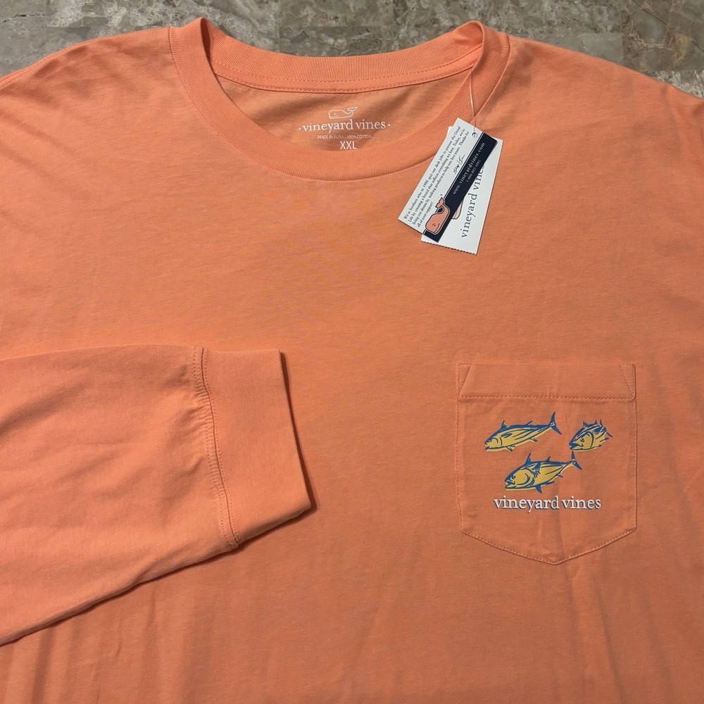 Vineyard Vines Shirt Mens 2XL Orange Long Sleeve Tee Passion Fruit Sailfish NEW